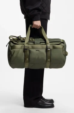 Holdall with backpack straps and logo lettering