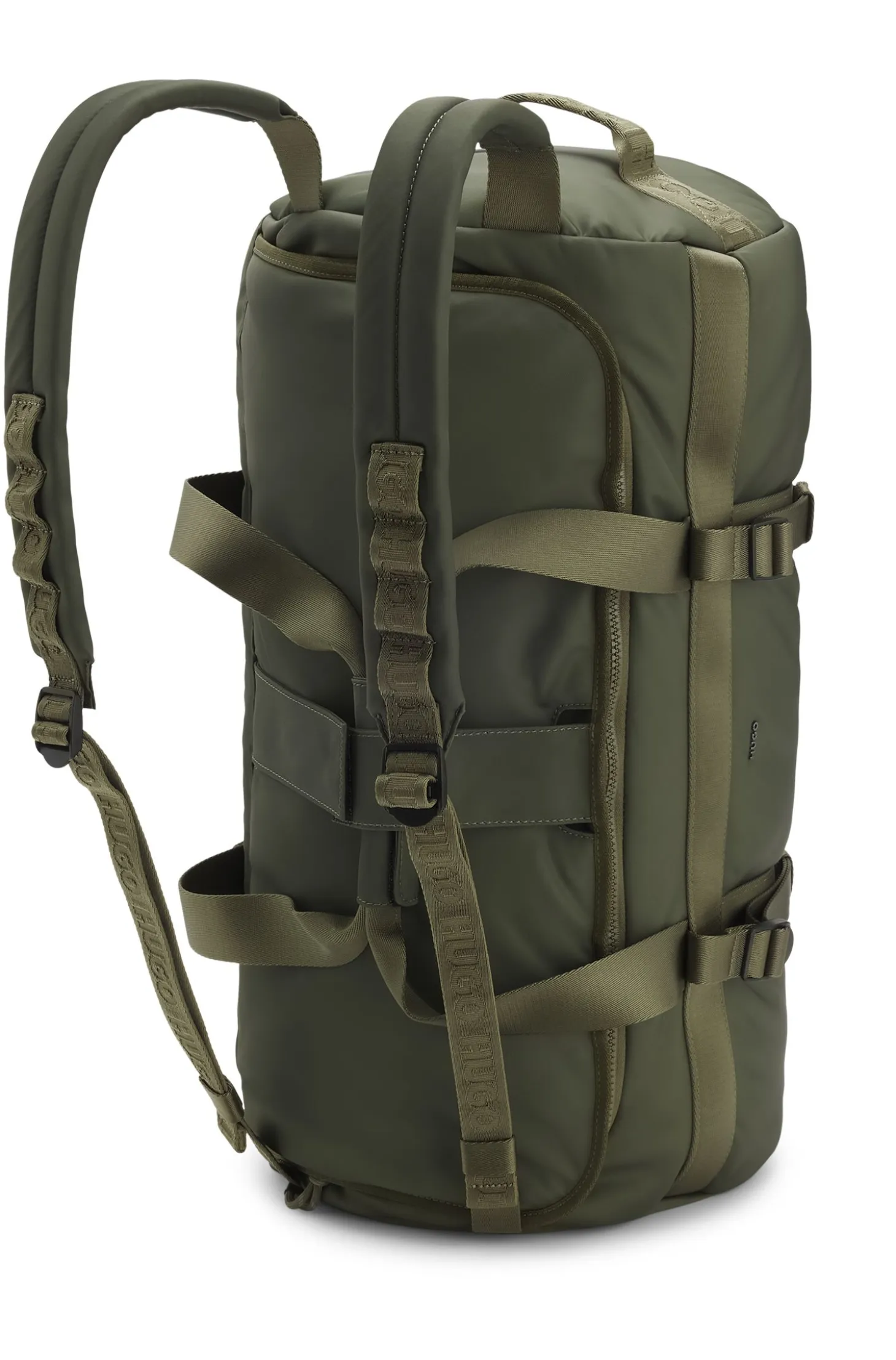Holdall with backpack straps and logo lettering
