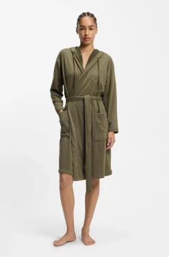 Hooded bathrobe in cotton jersey with Double B monogram