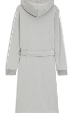 Hooded grey dressing gown with logo-print sleeves