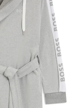 Hooded grey dressing gown with logo-print sleeves