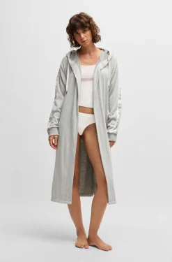 Hooded grey dressing gown with logo-print sleeves