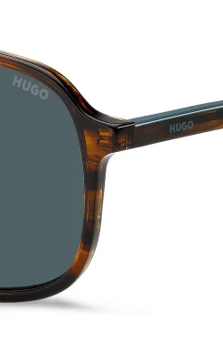 Horn-acetate sunglasses with double bridge
