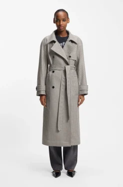 Houndstooth trench coat with belt