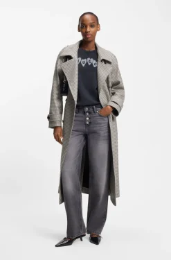 Houndstooth trench coat with belt