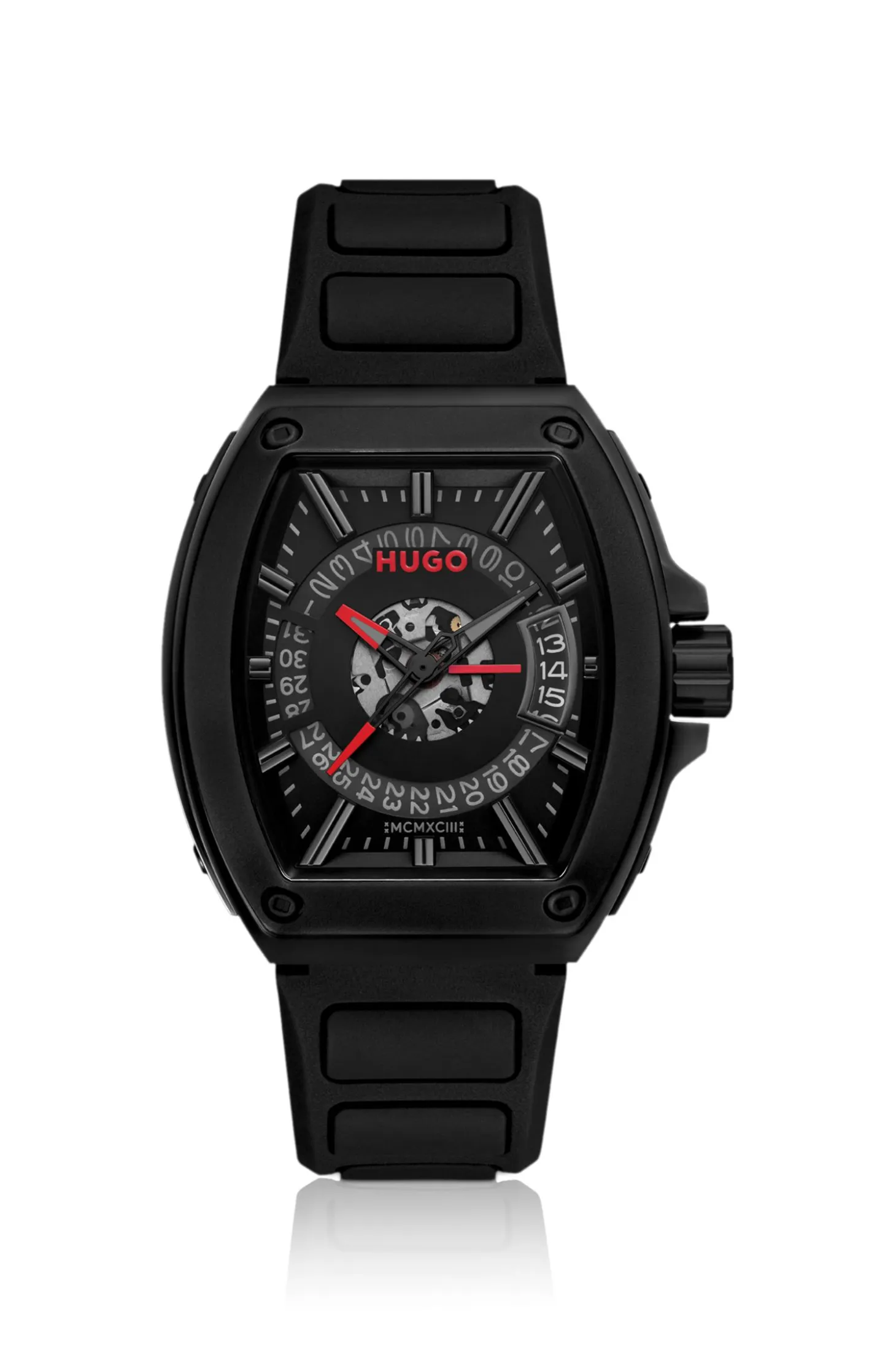#HUGO ID Semi-transparent-dial watch with silicone strap