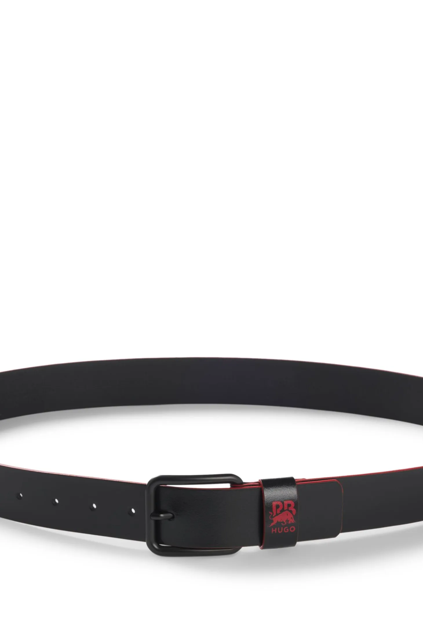 HUGO x RB Italian-leather belt with bull motif