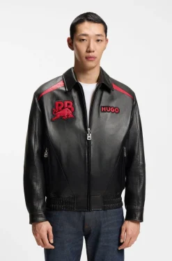 HUGO x RB leather jacket with bull motifs