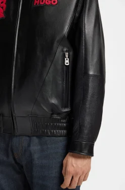 HUGO x RB leather jacket with bull motifs