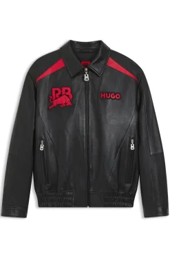 HUGO x RB leather jacket with bull motifs