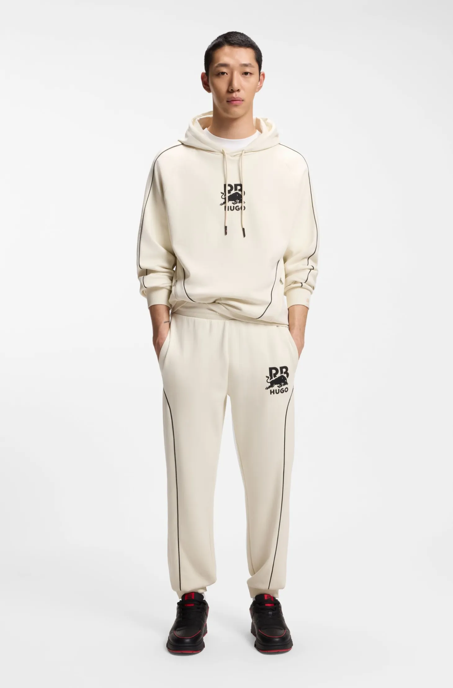 HUGO x RB stretch-cotton tracksuit bottoms with bull motif