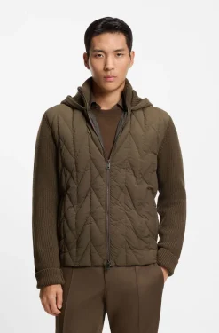 Hybrid jacket with wool sleeves and down front