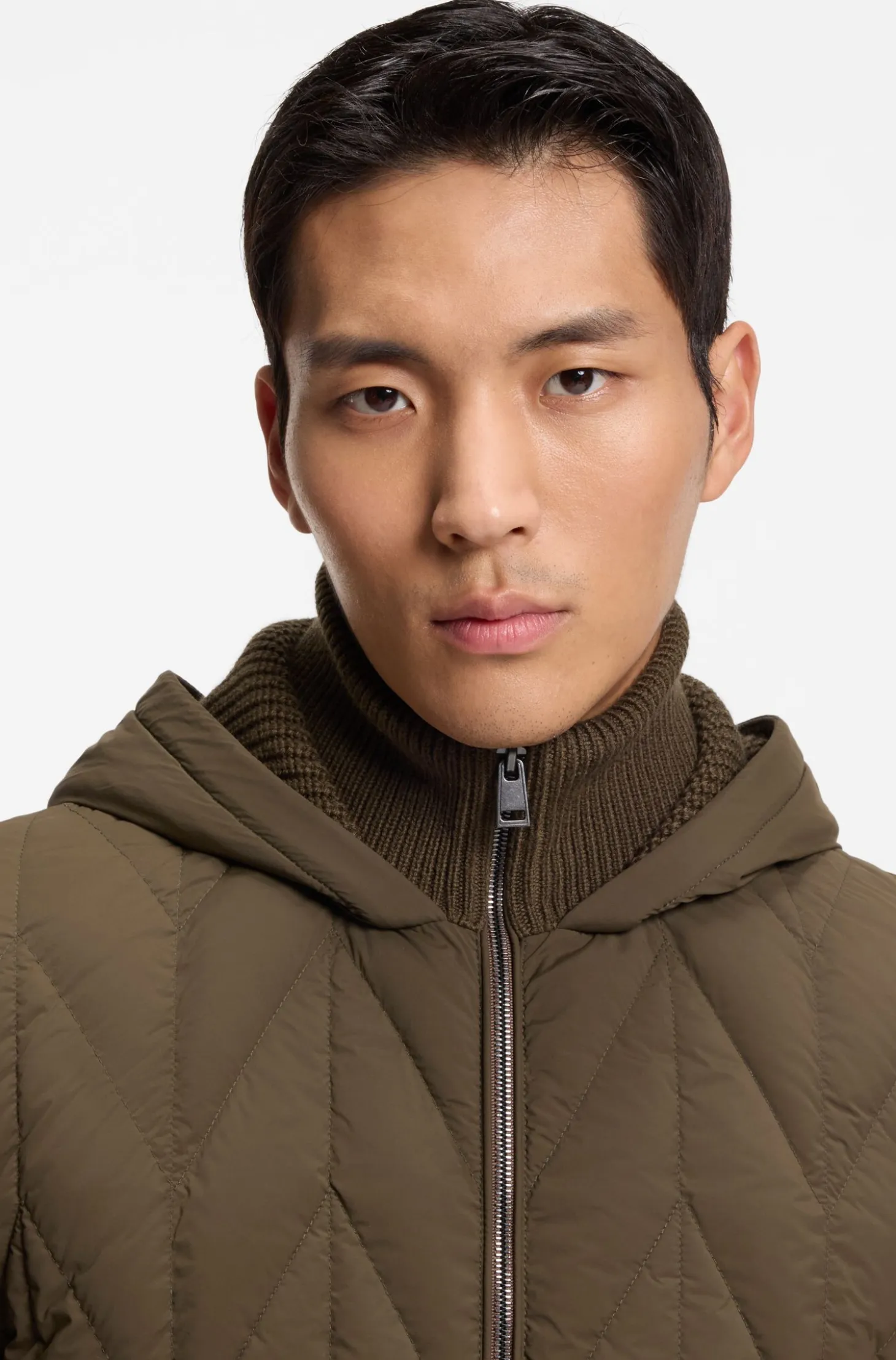 Hybrid jacket with wool sleeves and down front