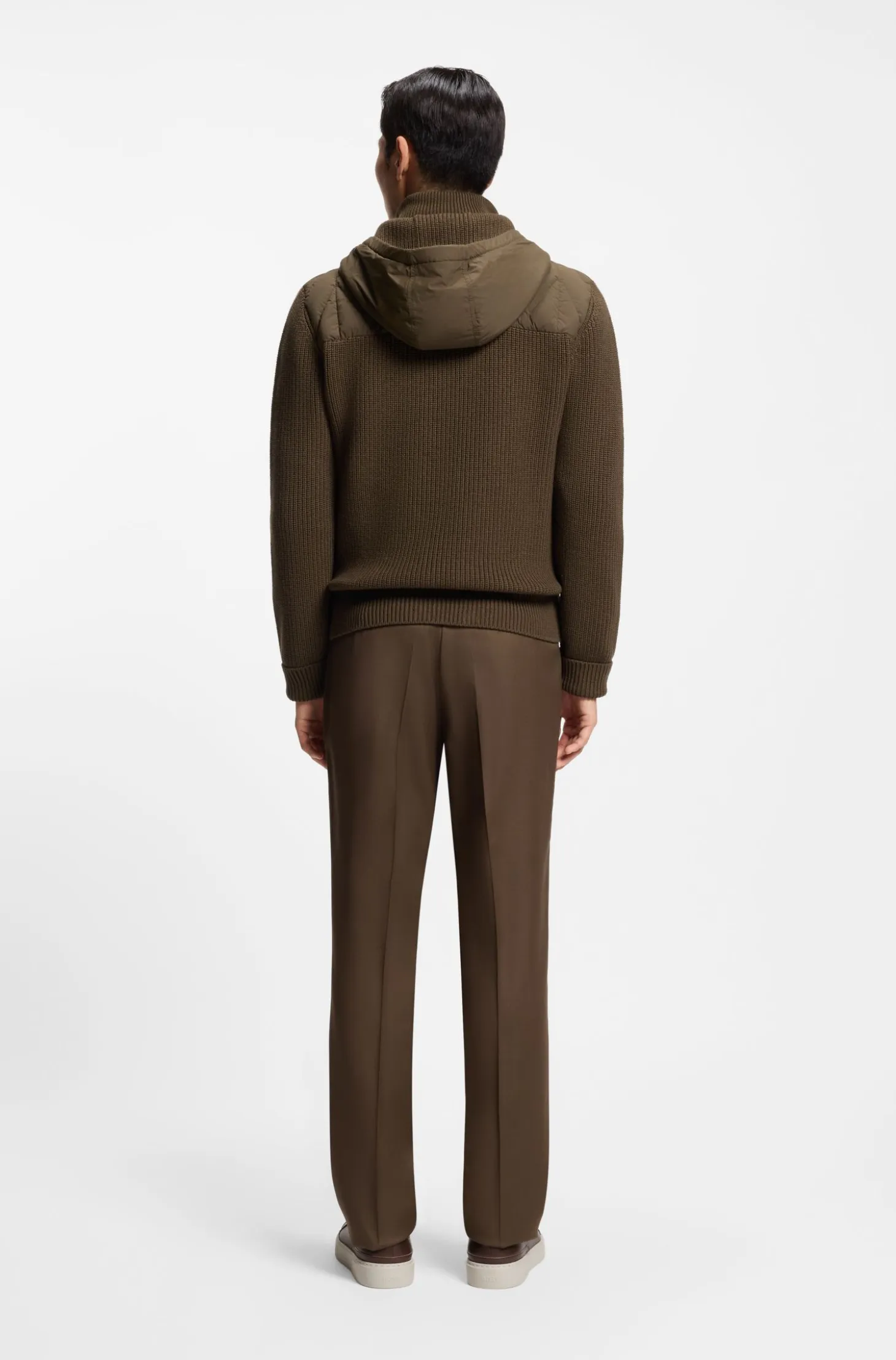 Hybrid jacket with wool sleeves and down front