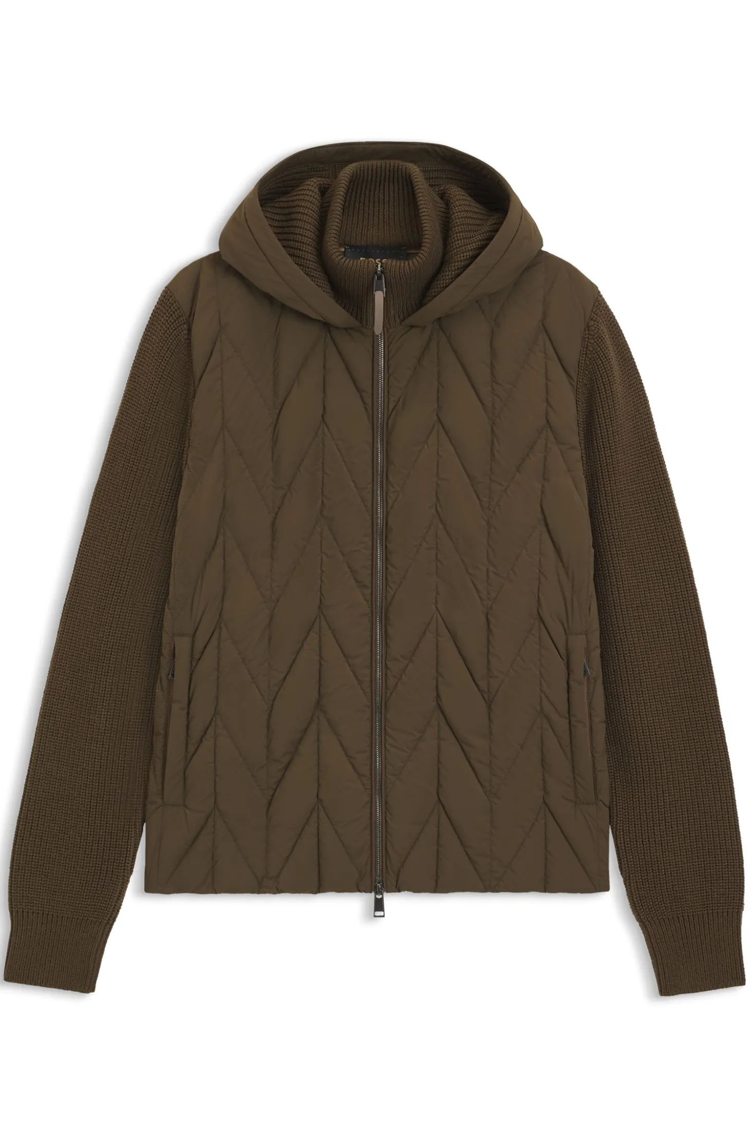 Hybrid jacket with wool sleeves and down front
