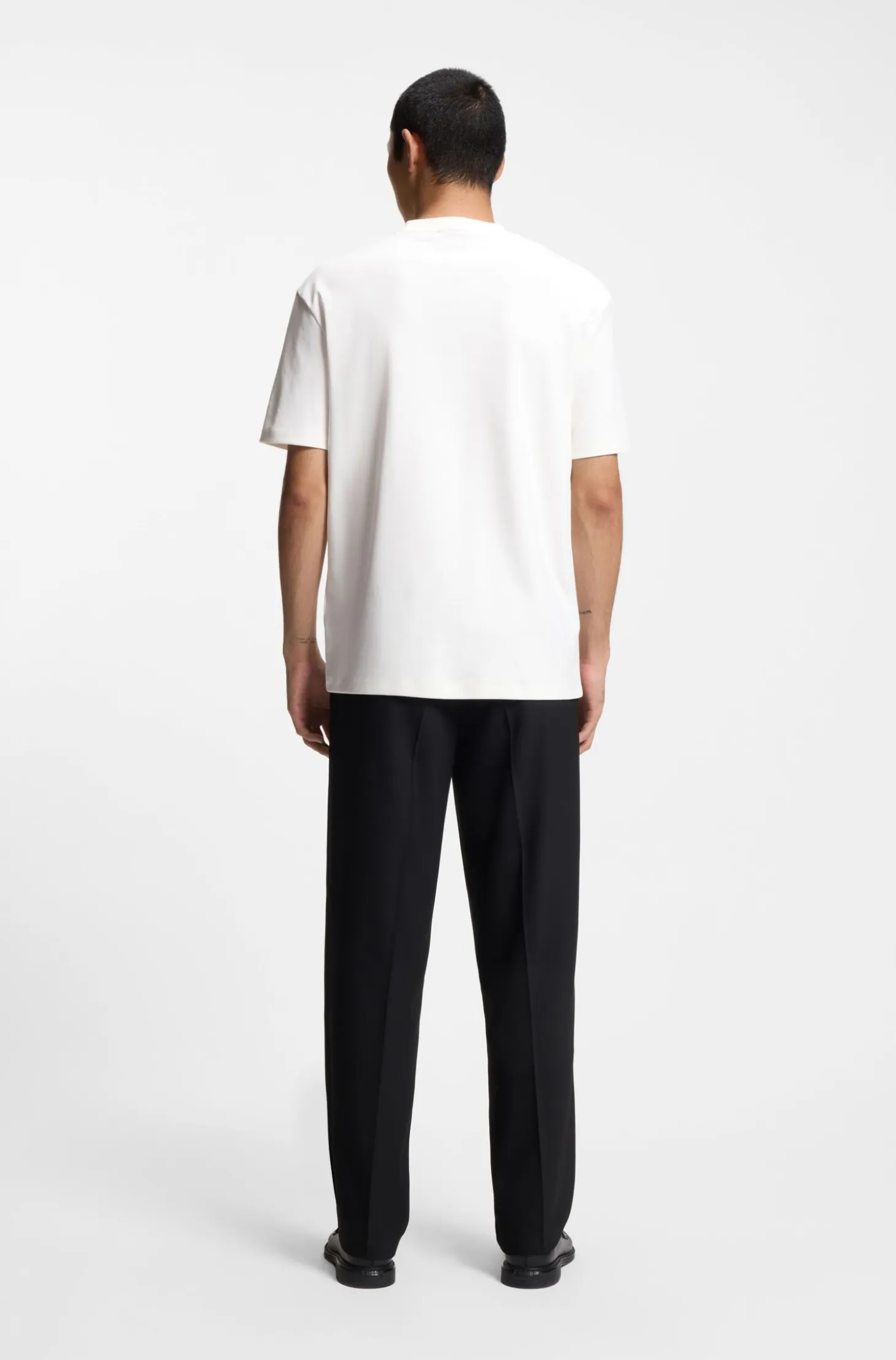 Interlock-cotton T-shirt with metallic stacked-logo badge