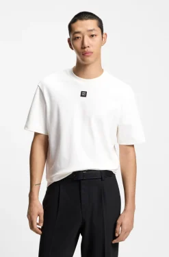 Interlock-cotton T-shirt with metallic stacked-logo badge