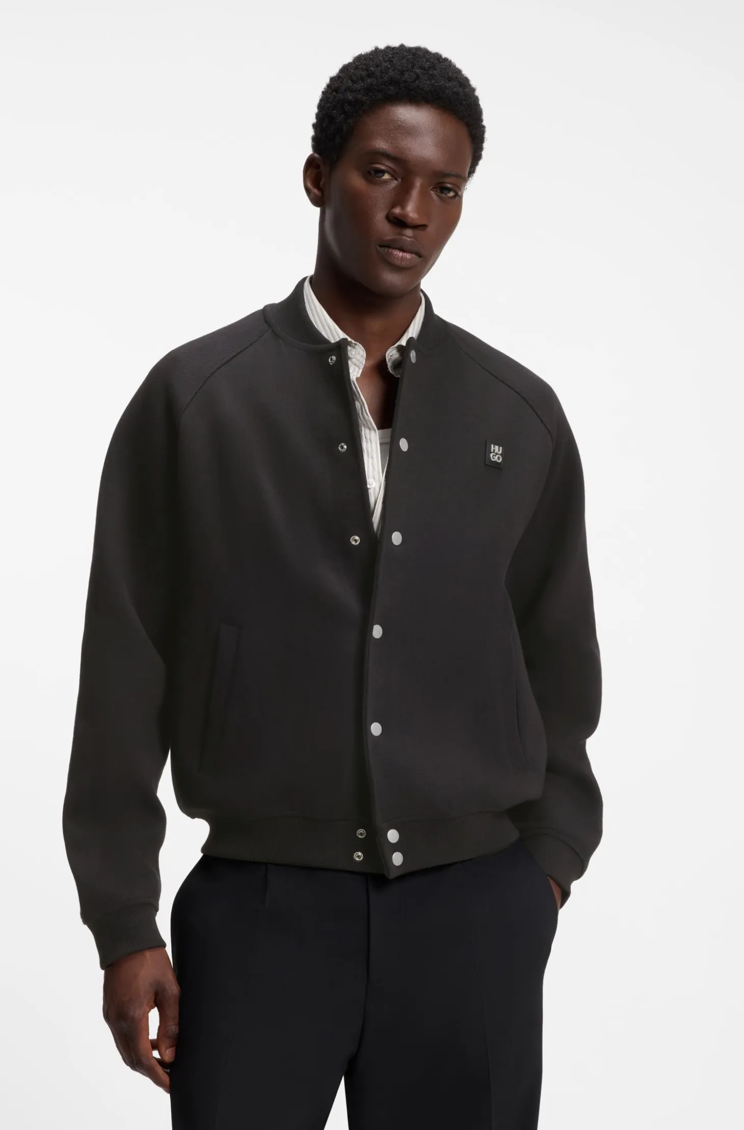 Interlock-jersey bomber jacket with stacked-logo trim