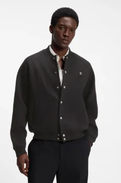 Interlock-jersey bomber jacket with stacked-logo trim