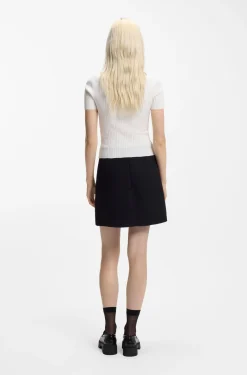 Irregular-rib sweater with mock neck