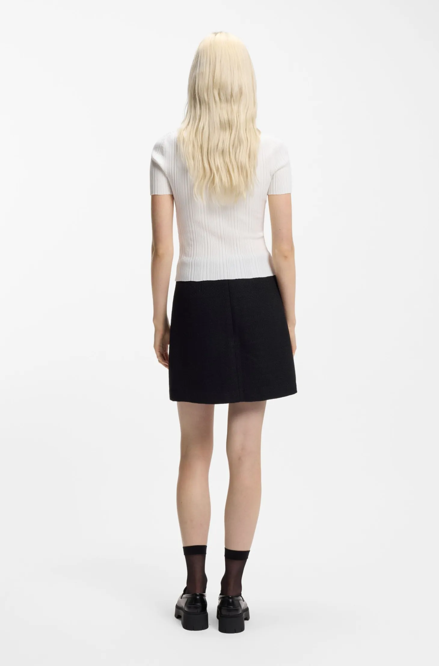 Irregular-rib sweater with mock neck