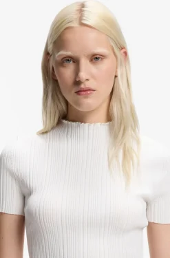 Irregular-rib sweater with mock neck