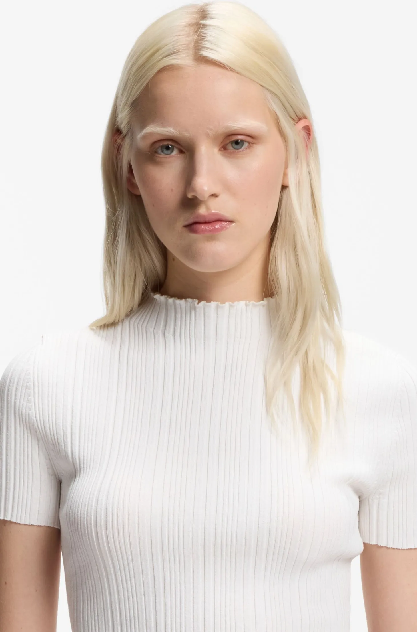 Irregular-rib sweater with mock neck