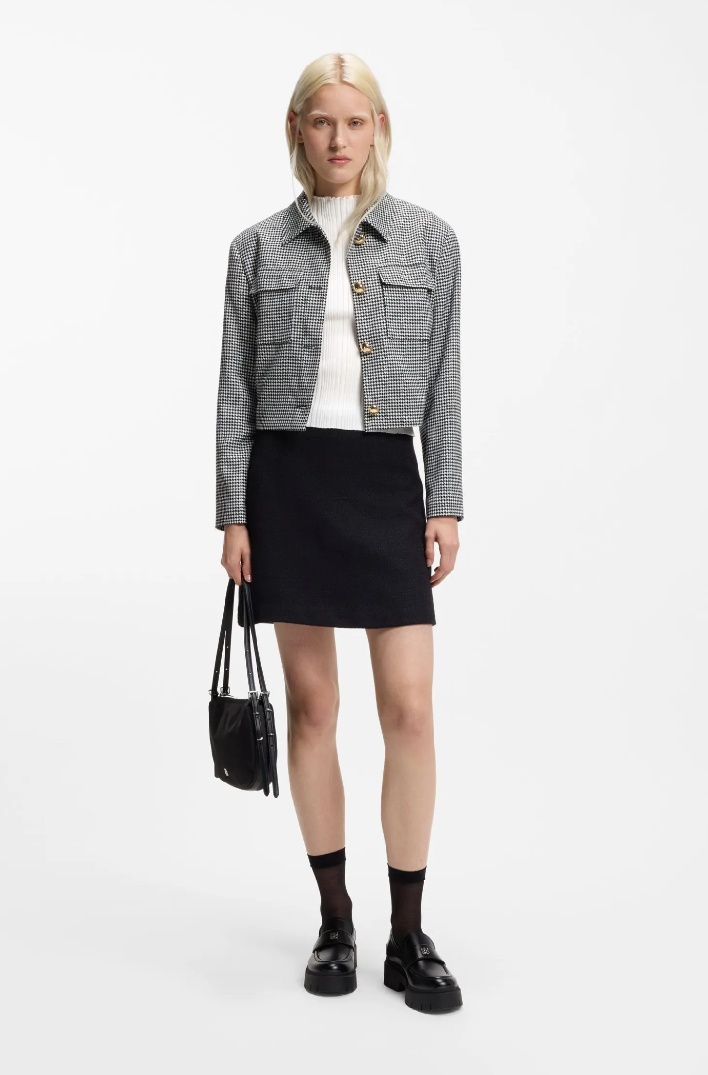 Irregular-rib sweater with mock neck