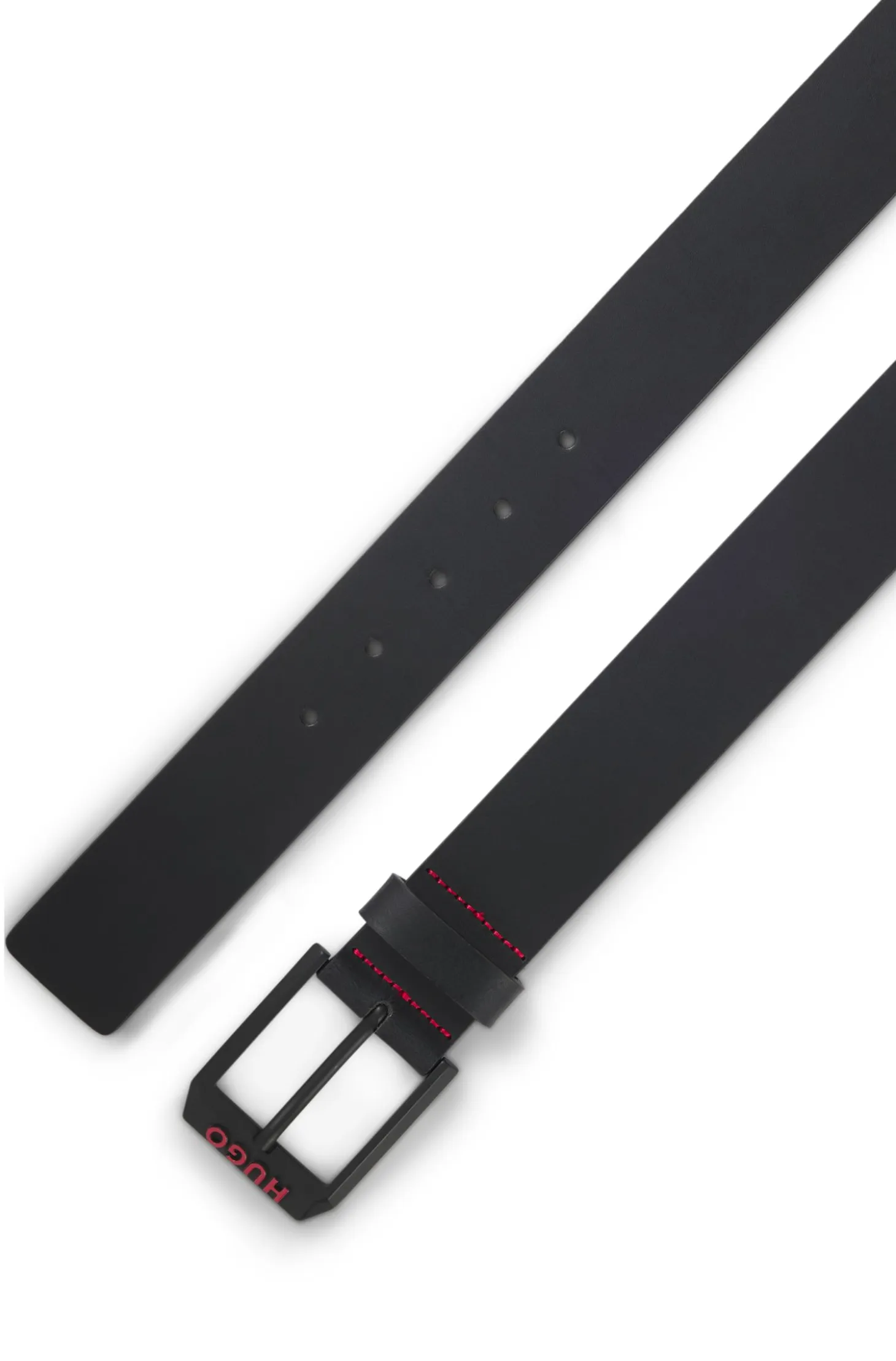 Italian-leather belt with angular logo buckle