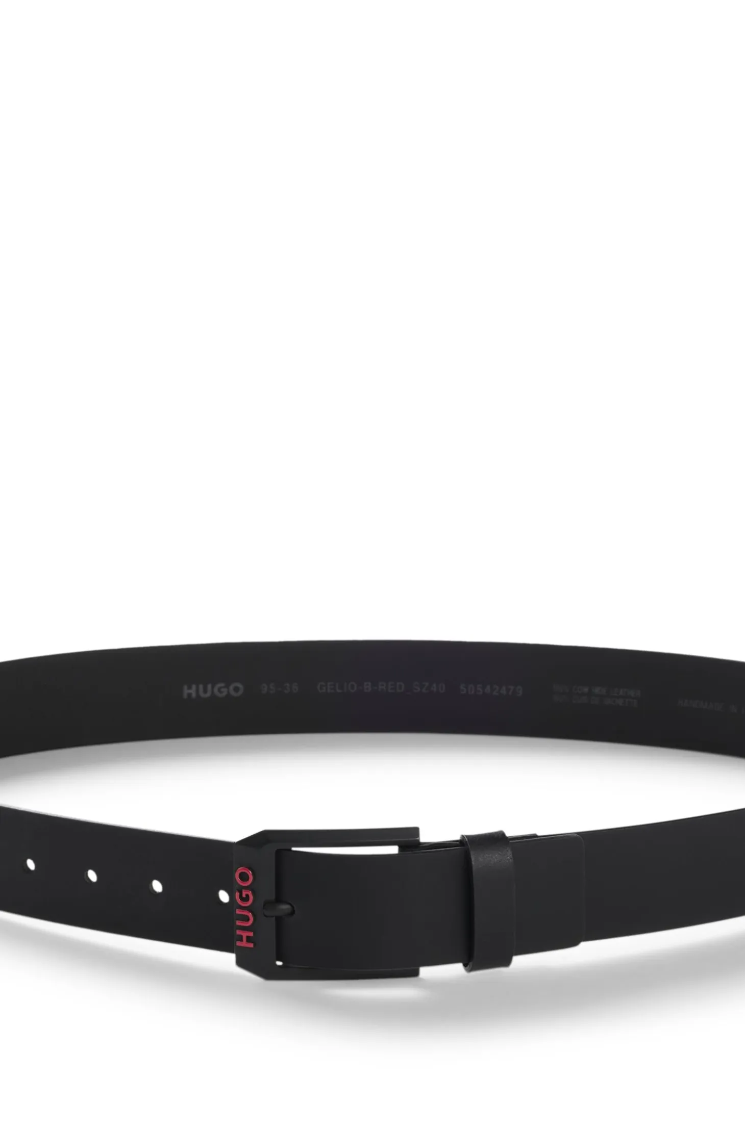 Italian-leather belt with angular logo buckle