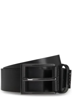 Italian-leather belt with brushed gunmetal hardware