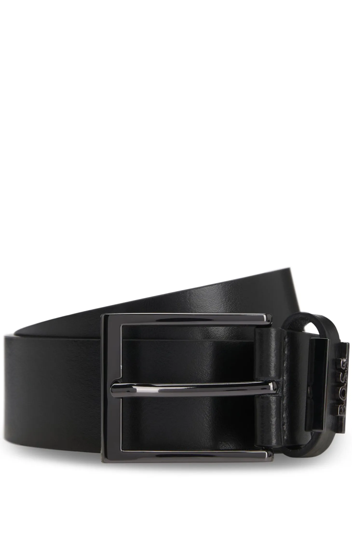 Italian-leather belt with brushed gunmetal hardware