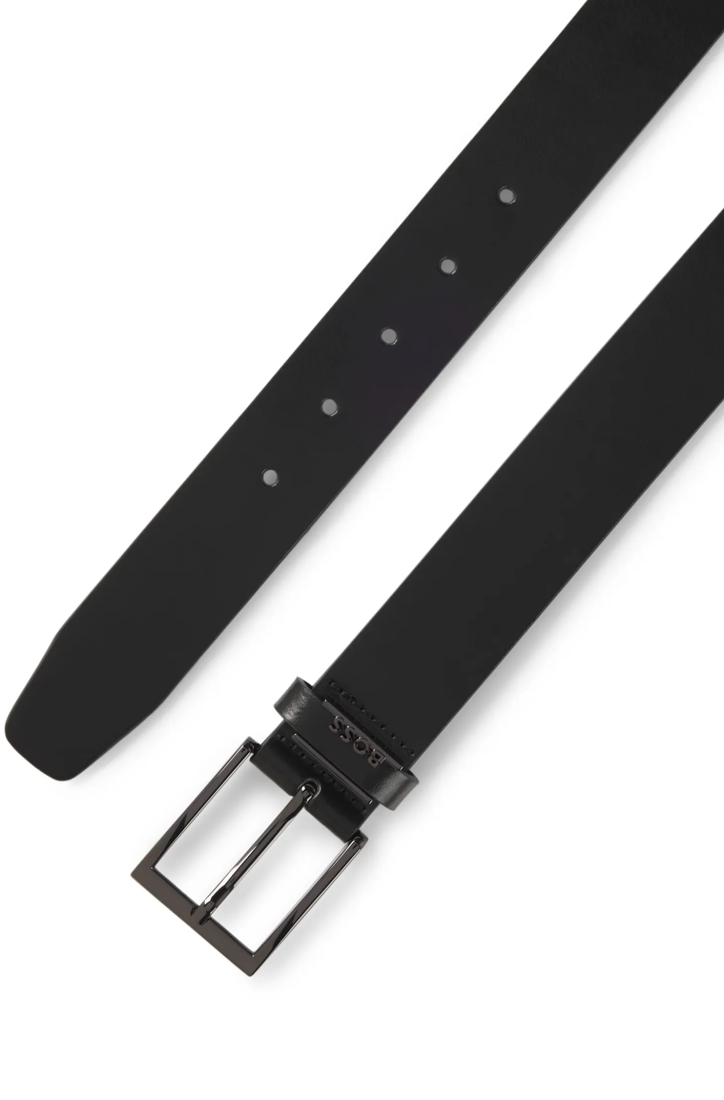Italian-leather belt with brushed gunmetal hardware