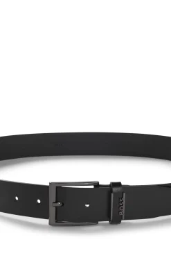 Italian-leather belt with brushed gunmetal hardware