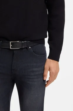 Italian-leather belt with brushed silver hardware