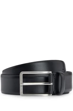 Italian-leather belt with brushed silver hardware