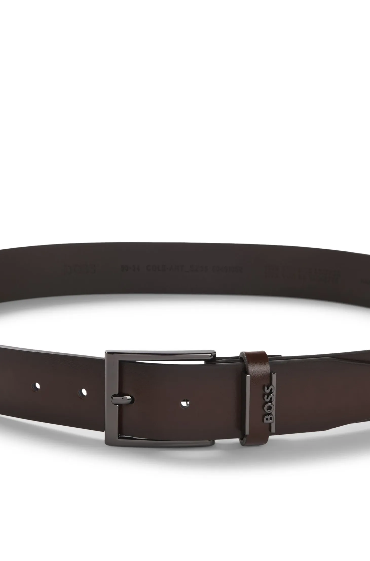 Italian-leather belt with brushed gunmetal hardware