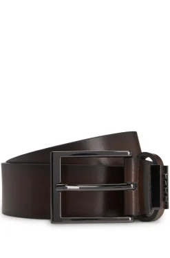 Italian-leather belt with brushed gunmetal hardware