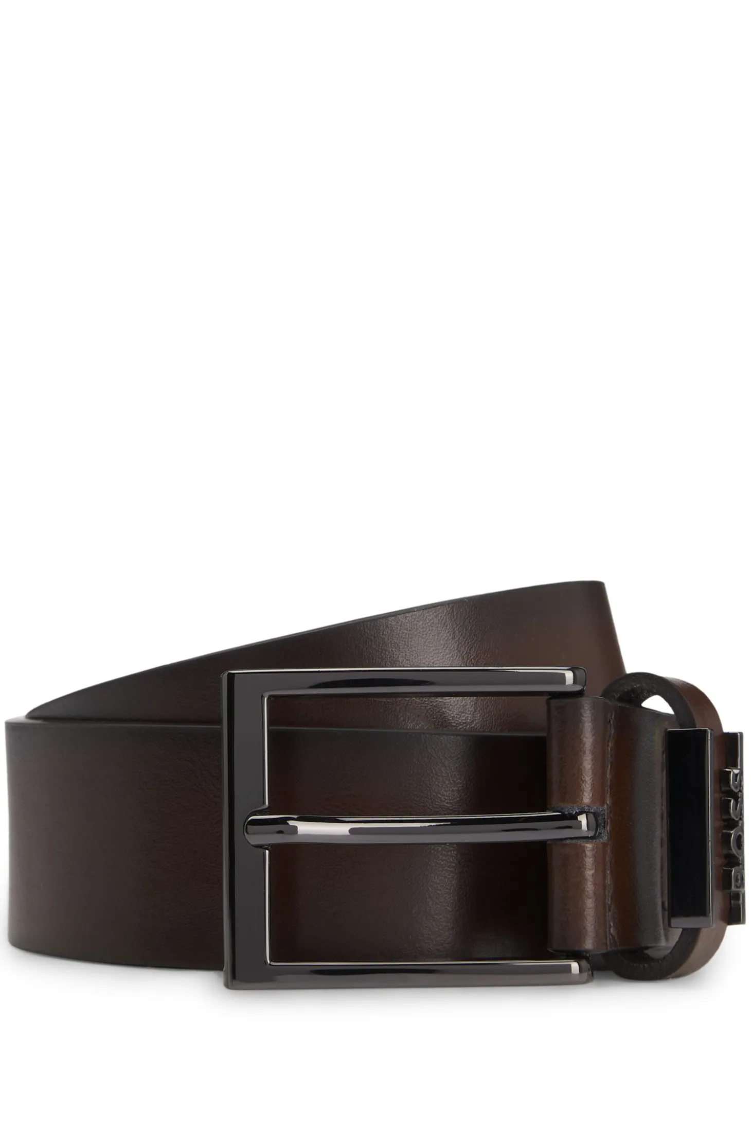 Italian-leather belt with brushed gunmetal hardware