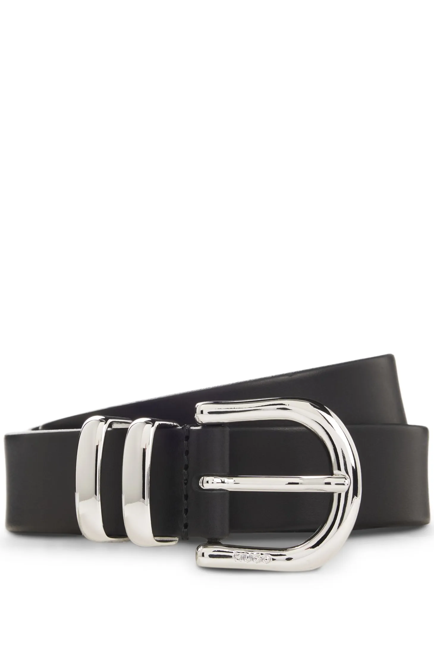 Italian-leather belt with double keeper
