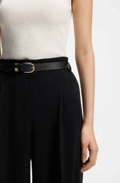 Italian-leather belt with gold-tone buckle