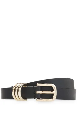 Italian-leather belt with gold-tone hardware