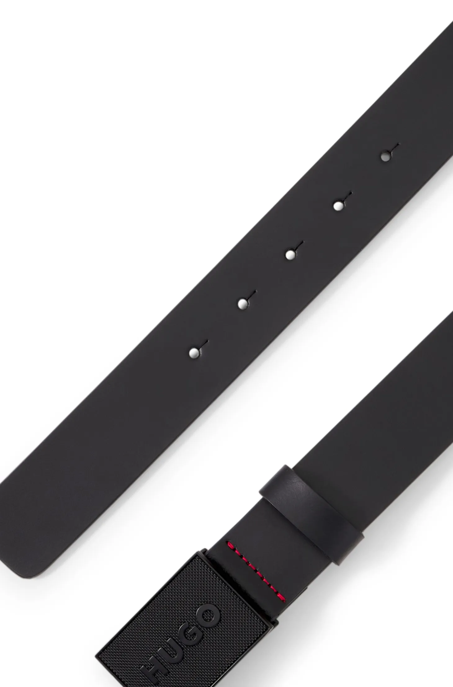 Italian-leather belt with logo plaque buckle