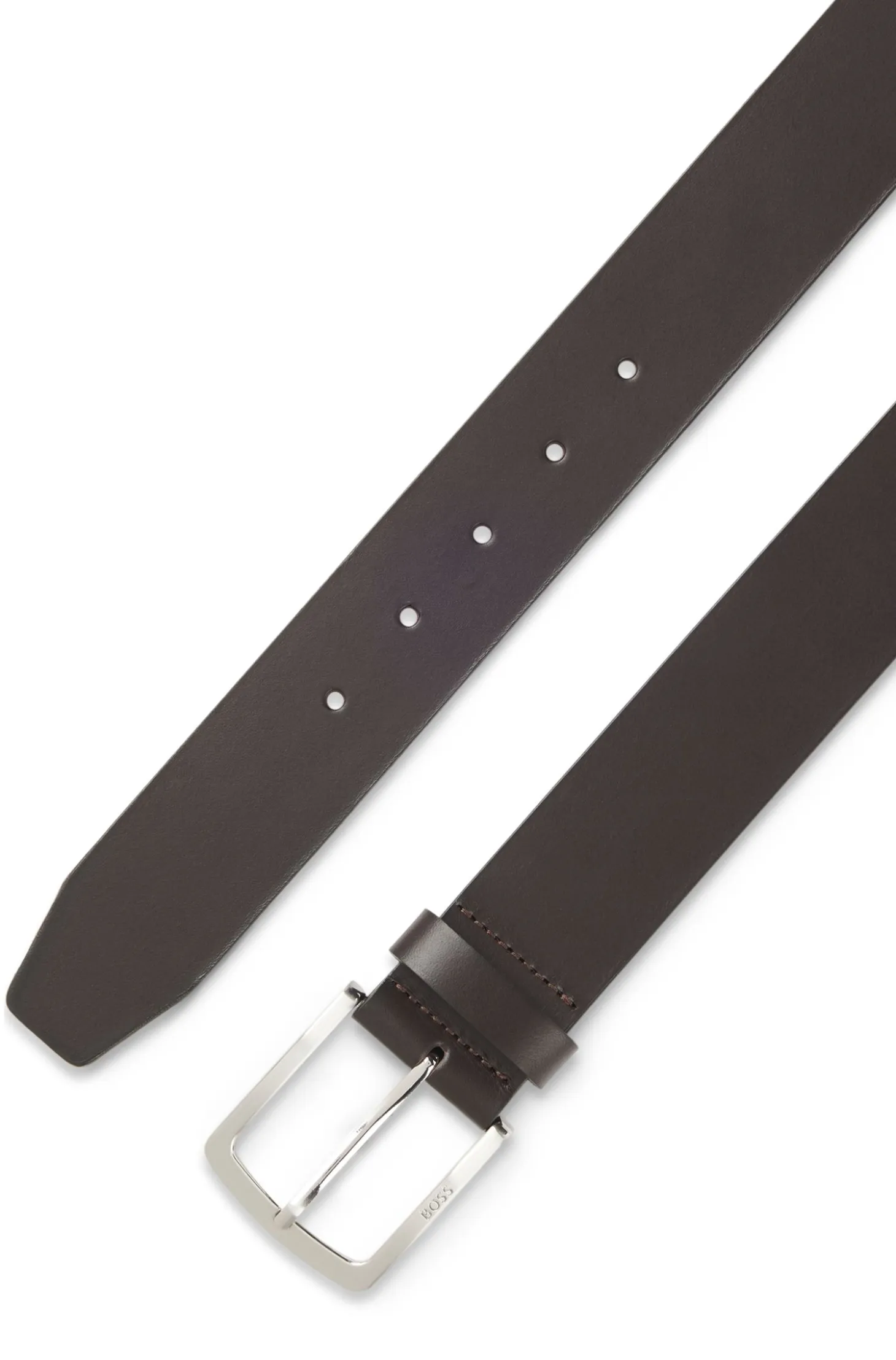 Italian-leather belt with logo-engraved buckle