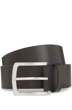 Italian-leather belt with logo-engraved buckle