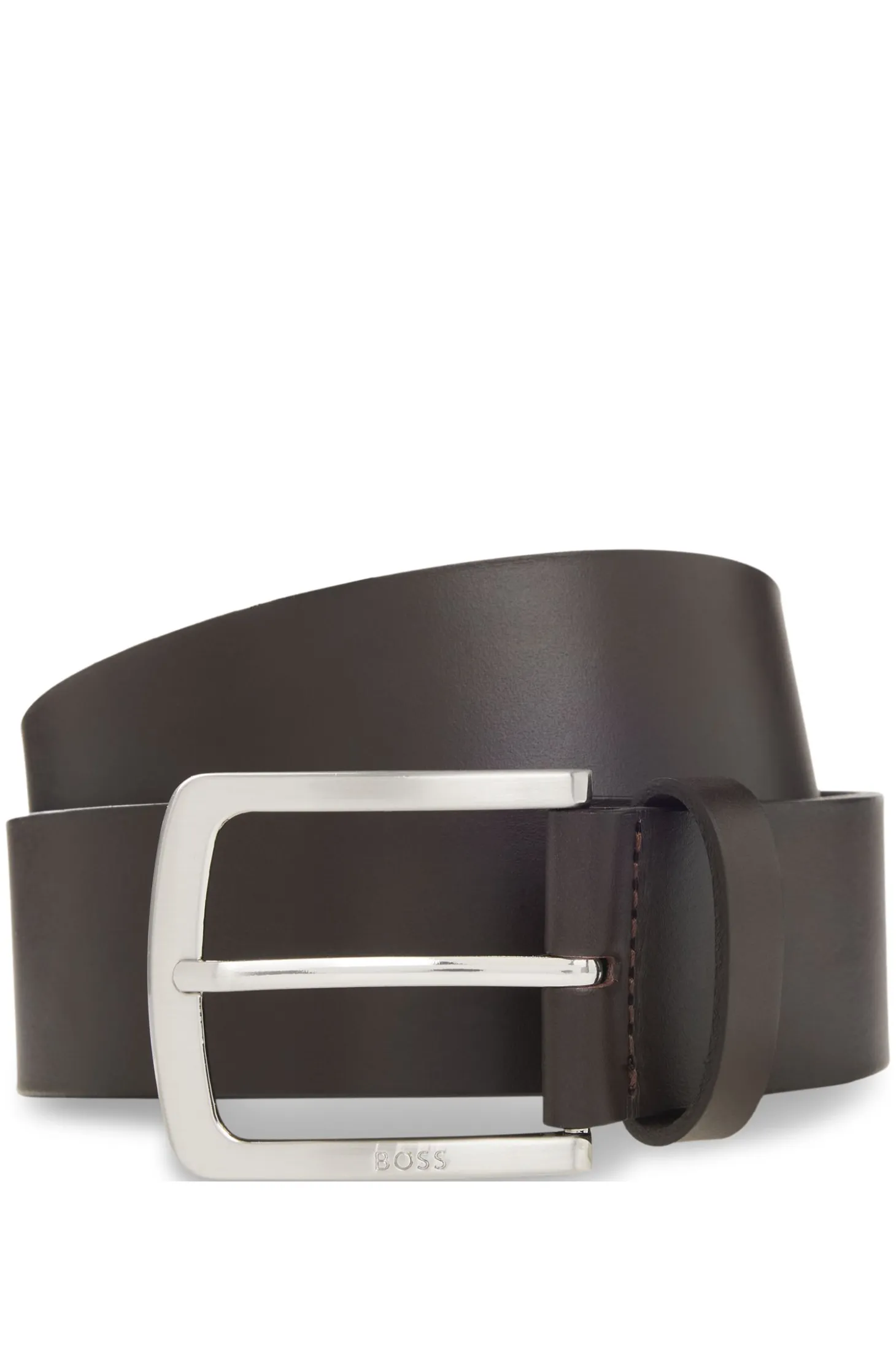 Italian-leather belt with logo-engraved buckle