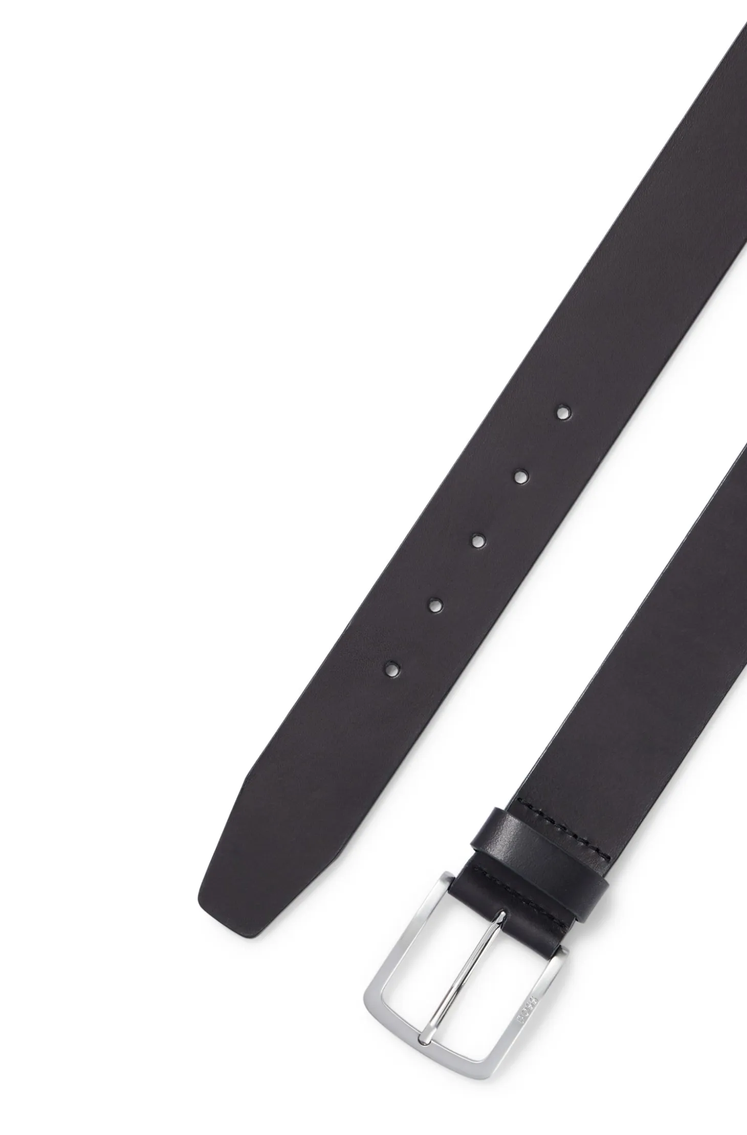 Italian-leather belt with logo-engraved buckle