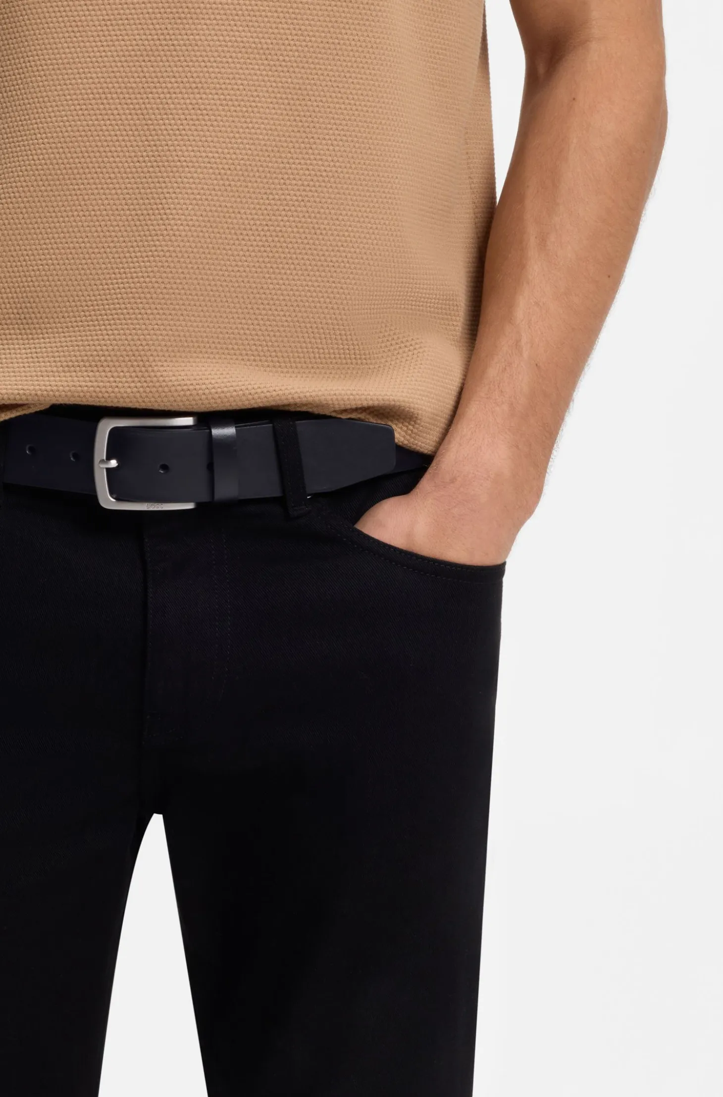 Italian-leather belt with logo-engraved buckle
