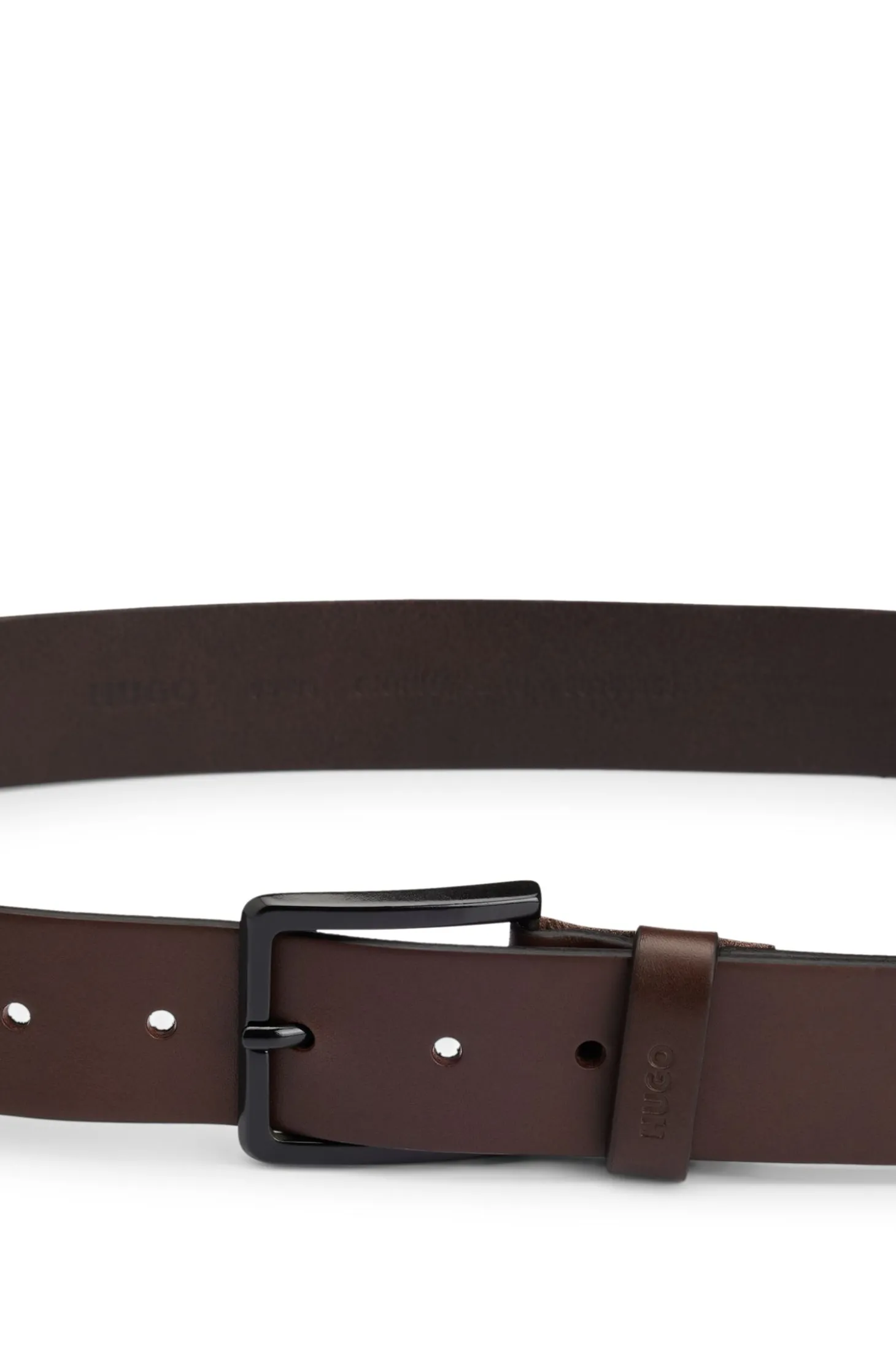 Italian-leather belt with logo-stamped keeper