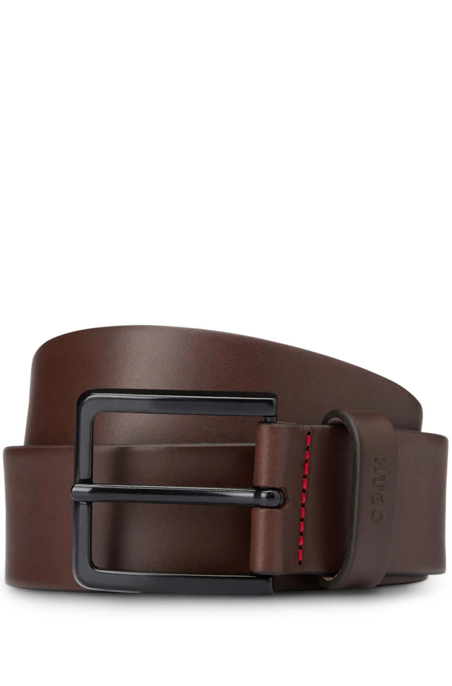 Italian-leather belt with logo-stamped keeper